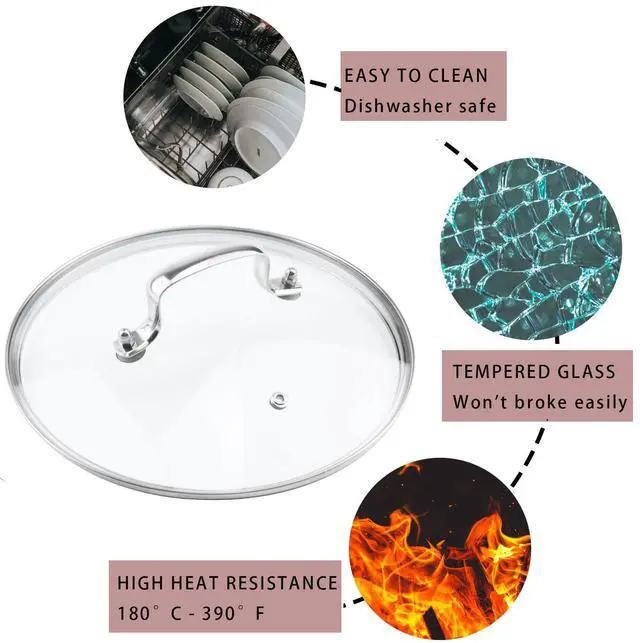Alt view image 4 of 7 - 10" Tempered Glass Lid with Steam Vent Hole Universal Pan Pot Clear Cookware Lid Replacement with Holder Handle, Stainless Steel Rim, Fits for Pots/Pan/Electric Pressure Cooker