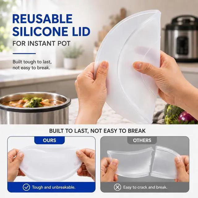 Alt view image 4 of 7 - Silicone Lid for Instant Pot 8 Quart, Airtight Inner Pot Cover for Food Storage, Reusable, Microwave & Freezer Safe, Dishwasher Safe, TranslucentTransparent White, 8QT)