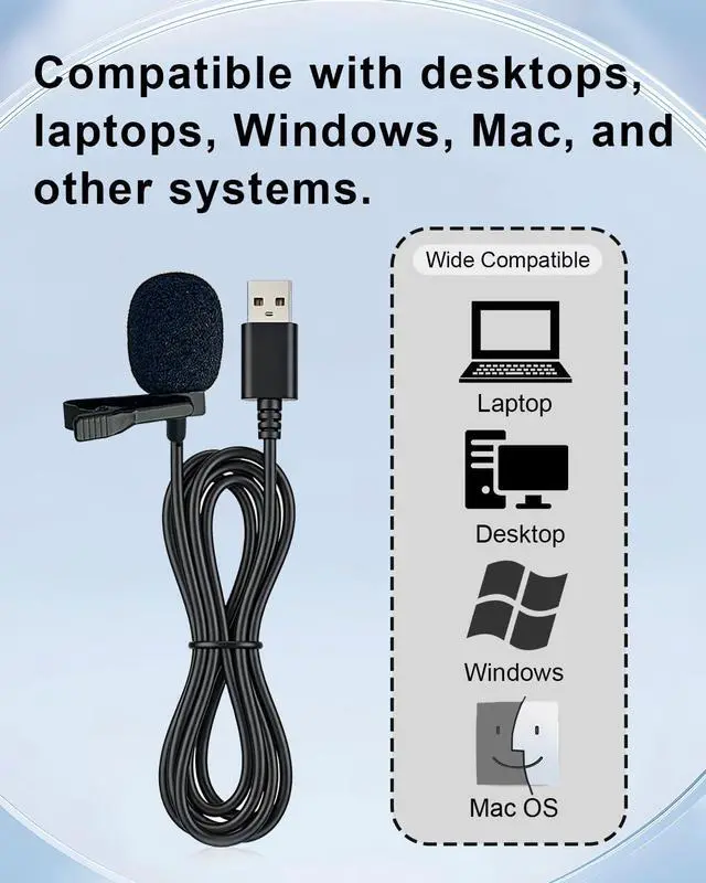 Alt view image 6 of 7 - USB Lavalier Microphone for Computer, Omnidirectional Condenser USB-A Computer Microphone for Laptop, PC and Mac, Perfect Podcasting, Gaming, Streaming and Desktop Mic, 2M Cable