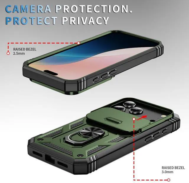 Alt view image 2 of 7 - Military Case for iPhone 17 Pro Max,Metal Kickstand & Slide Camera Cover,Multi-Layer Heavy Body Shockproof Protection Hard Shell for 17Promax,6.9 inch,Army Green