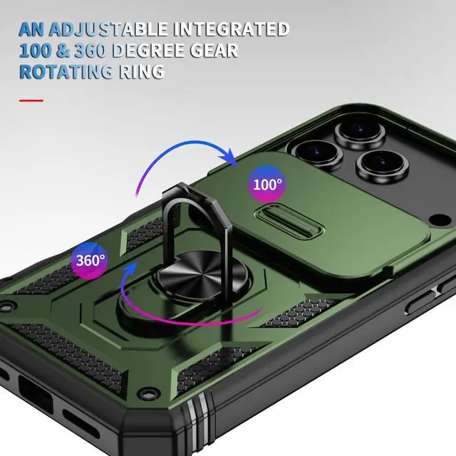 Alt view image 3 of 7 - Military Case for iPhone 17 Pro Max,Metal Kickstand & Slide Camera Cover,Multi-Layer Heavy Body Shockproof Protection Hard Shell for 17Promax,6.9 inch,Army Green