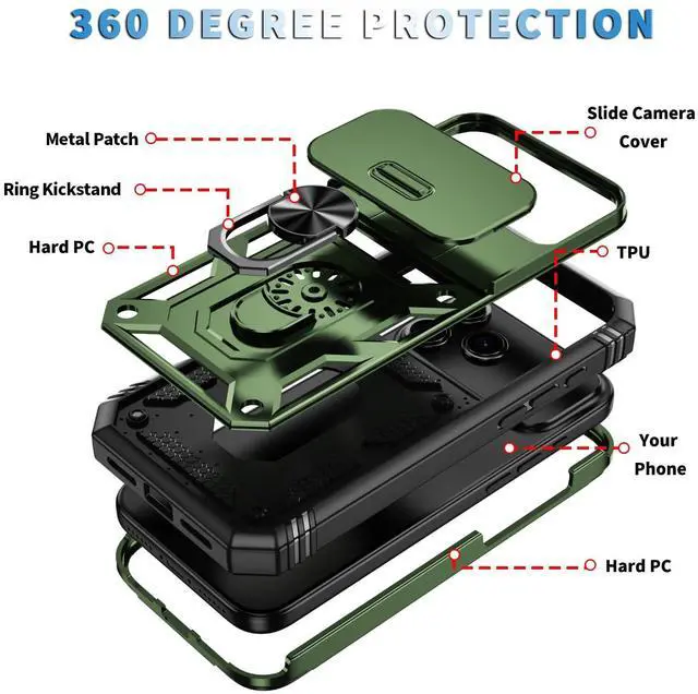 Alt view image 4 of 7 - Military Case for iPhone 17 Pro Max,Metal Kickstand & Slide Camera Cover,Multi-Layer Heavy Body Shockproof Protection Hard Shell for 17Promax,6.9 inch,Army Green