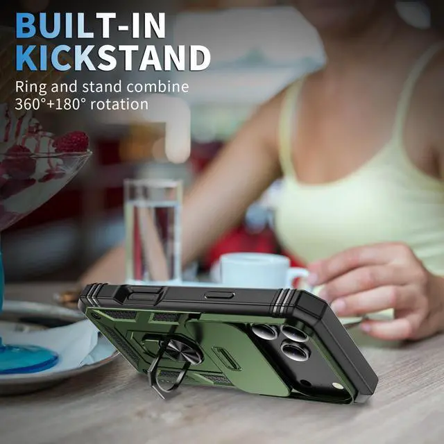 Alt view image 6 of 7 - Military Case for iPhone 17 Pro Max,Metal Kickstand & Slide Camera Cover,Multi-Layer Heavy Body Shockproof Protection Hard Shell for 17Promax,6.9 inch,Army Green
