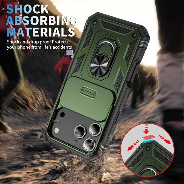 Alt view image 5 of 7 - Military Case for iPhone 17 Pro Max,Metal Kickstand & Slide Camera Cover,Multi-Layer Heavy Body Shockproof Protection Hard Shell for 17Promax,6.9 inch,Army Green