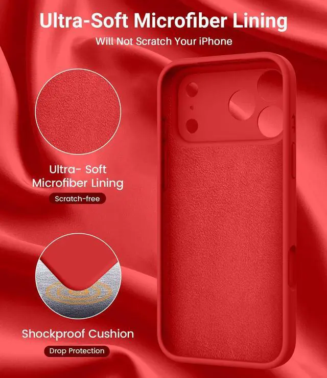 Alt view image 7 of 7 - Magnetic for iPhone 17 Pro Max Case,Compatible with Magsafe,Classic Liquid Silicone Mobile Phone Case,Integrated Camera Control Button,Anti-Scratch Microfiber Lining, Red