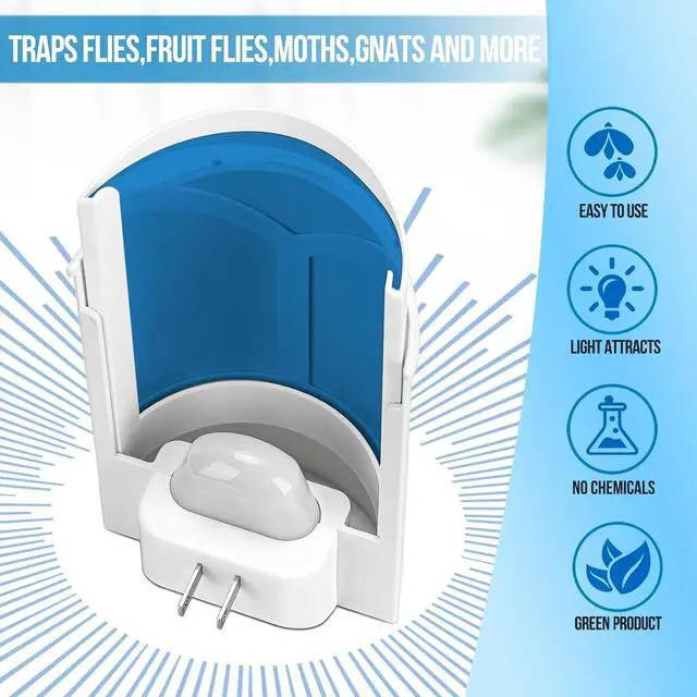 Alt view image 7 of 7 - Blue UV Light Flying Insect Trap, Plug-in Bug Catcher with 4 Sticky Refills for 100+ Days, Fly Catcher for Flies, Fruit Flies, Gnats, Moths, Silent for Home