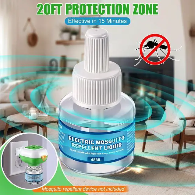 Alt view image 2 of 7 - 2 Pack Mosquito Repellent Refills, 480 Hours Long Lasting Electric Mosquito Repellent Liquid, 20ft Protection Zone, DEET Free, Indoor Outdoor Use, No Spray No Flame for Home Patio Camping