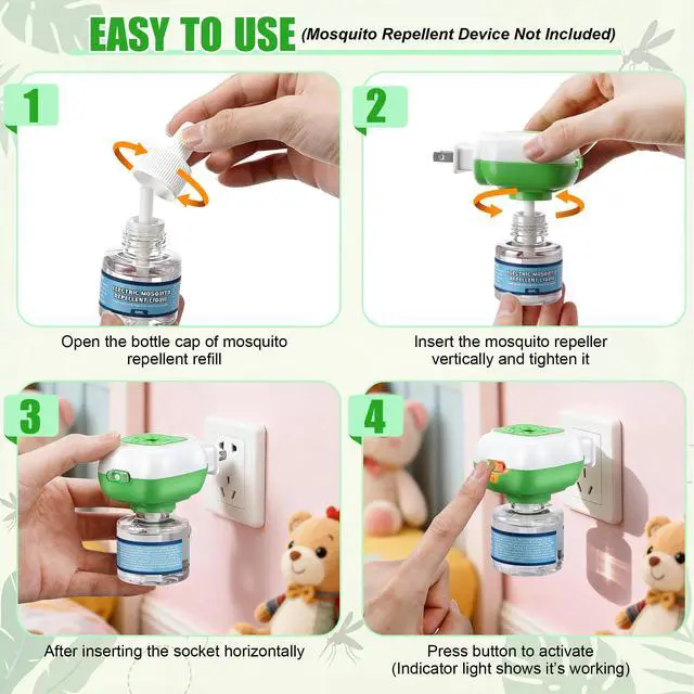 Alt view image 5 of 7 - 2 Pack Mosquito Repellent Refills, 480 Hours Long Lasting Electric Mosquito Repellent Liquid, 20ft Protection Zone, DEET Free, Indoor Outdoor Use, No Spray No Flame for Home Patio Camping