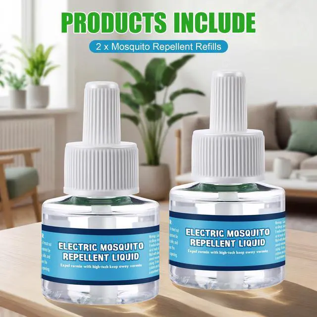 Alt view image 7 of 7 - 2 Pack Mosquito Repellent Refills, 480 Hours Long Lasting Electric Mosquito Repellent Liquid, 20ft Protection Zone, DEET Free, Indoor Outdoor Use, No Spray No Flame for Home Patio Camping