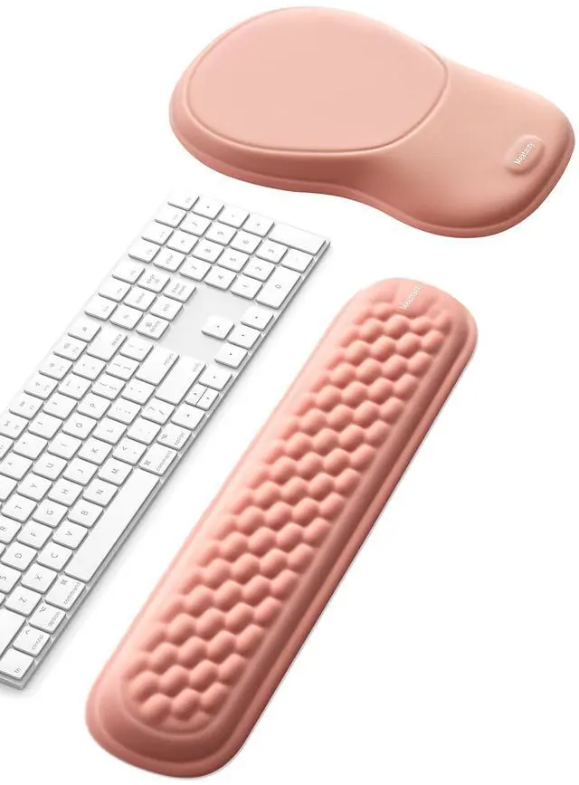 Main image of Keyboard and Mouse Wrist Rest Set, Ergonomic Wrist Pad Support, Computer Hand Palm Rest Combo, Memory Foam Typing Desk Accessory Carpal Tunnel Cushion, Laptop Office Home School Women-Pink