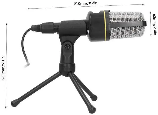 Alt view image 2 of 7 - 3.5mm Condenser Microphone with Volume Control Omnidirectional Recording Mic with Desktop Tripod for Podcasting & Gaming