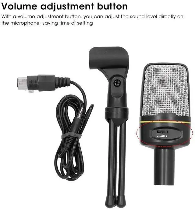 Alt view image 3 of 7 - 3.5mm Condenser Microphone with Volume Control Omnidirectional Recording Mic with Desktop Tripod for Podcasting & Gaming