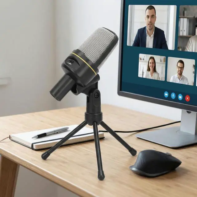 Alt view image 4 of 7 - 3.5mm Condenser Microphone with Volume Control Omnidirectional Recording Mic with Desktop Tripod for Podcasting & Gaming