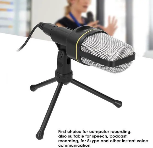 Alt view image 5 of 7 - 3.5mm Condenser Microphone with Volume Control Omnidirectional Recording Mic with Desktop Tripod for Podcasting & Gaming