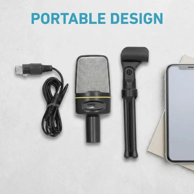 Alt view image 6 of 7 - 3.5mm Condenser Microphone with Volume Control Omnidirectional Recording Mic with Desktop Tripod for Podcasting & Gaming