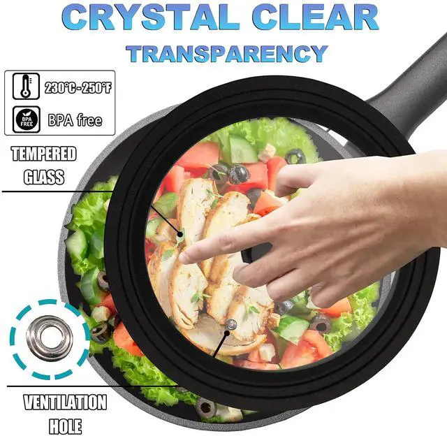 Main image of Tempered Glass Lid - Universal Lid with Heat Resistant Silicone Rim for Pots, Pans and Skillets - Pan Cover Replacement Lid Fits 9.5", 10" and 11" Diameter Cookware