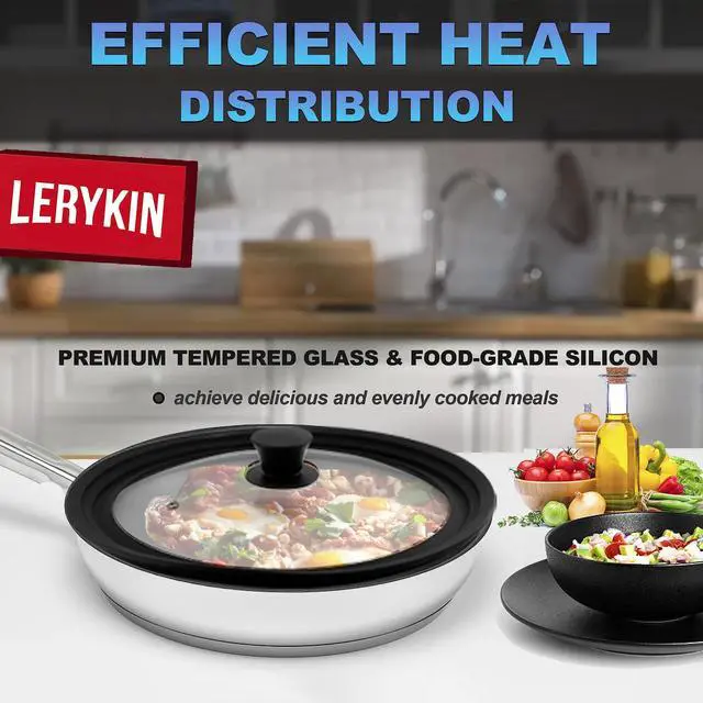 Alt view image 3 of 6 - Tempered Glass Lid - Universal Lid with Heat Resistant Silicone Rim for Pots, Pans and Skillets - Pan Cover Replacement Lid Fits 9.5", 10" and 11" Diameter Cookware