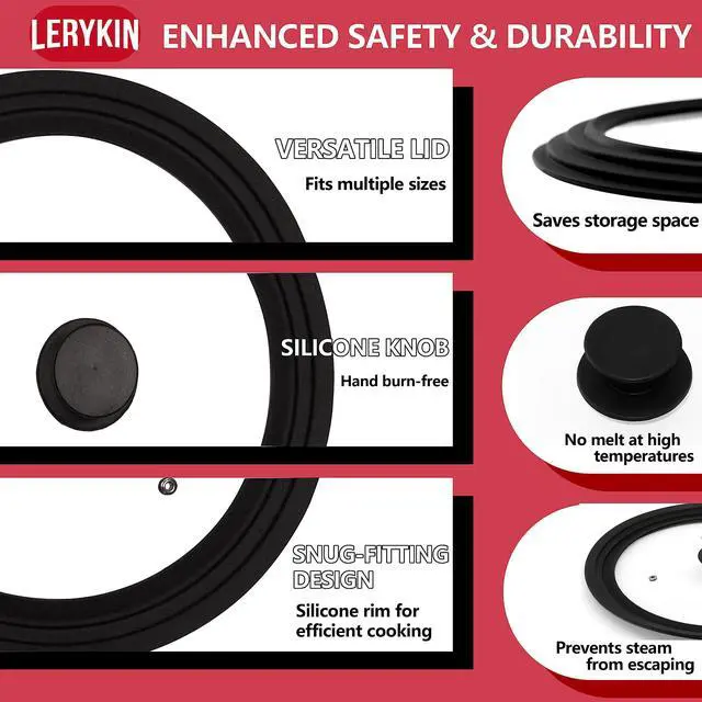 Alt view image 4 of 6 - Tempered Glass Lid - Universal Lid with Heat Resistant Silicone Rim for Pots, Pans and Skillets - Pan Cover Replacement Lid Fits 9.5", 10" and 11" Diameter Cookware