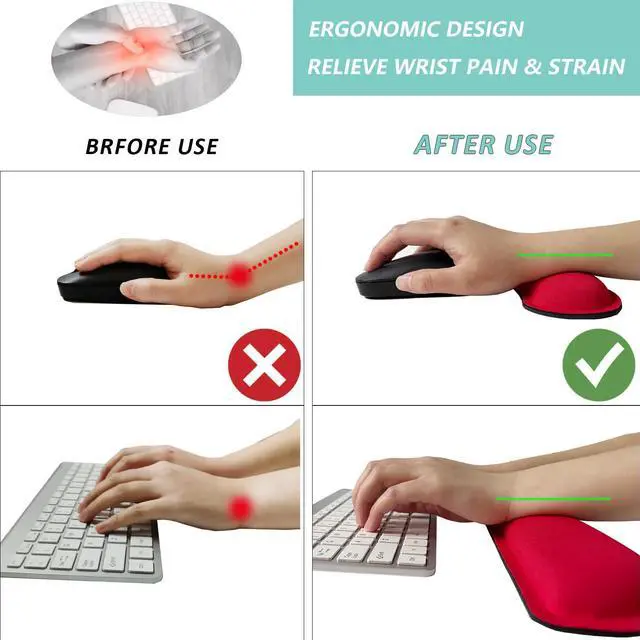 Alt view image 2 of 7 - Keyboard Wrist Rest Mouse Wrist Support Set, Memory Foam Wrist Rest Pad for Computer Laptop Keyboard Mouse, Ergonomic Wrist Cushion Support for Typing Pain Relief, Gaming Home Office, Red
