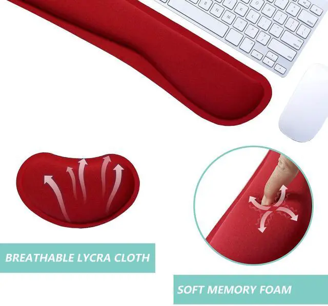 Alt view image 3 of 7 - Keyboard Wrist Rest Mouse Wrist Support Set, Memory Foam Wrist Rest Pad for Computer Laptop Keyboard Mouse, Ergonomic Wrist Cushion Support for Typing Pain Relief, Gaming Home Office, Red