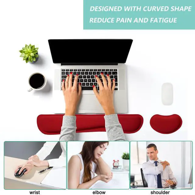Alt view image 5 of 7 - Keyboard Wrist Rest Mouse Wrist Support Set, Memory Foam Wrist Rest Pad for Computer Laptop Keyboard Mouse, Ergonomic Wrist Cushion Support for Typing Pain Relief, Gaming Home Office, Red