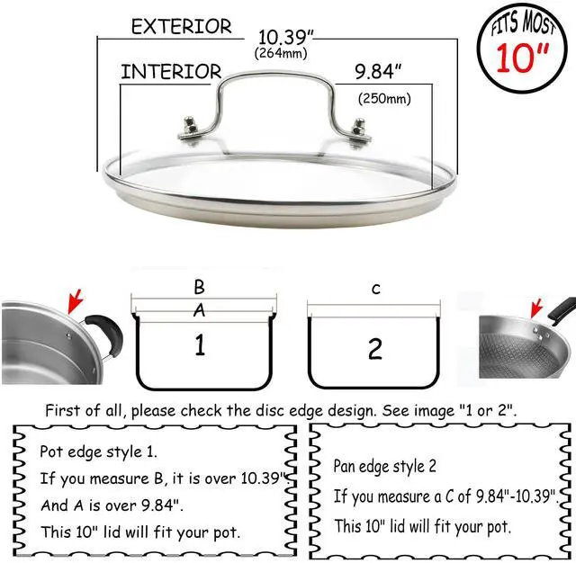 Alt view image 2 of 6 - 10inch /26cm Clear Glass Pot Lid with Stainless Steel Handle - Tempered Glass Replacement Lid for Frying Pan, Fry Pan, Skillet