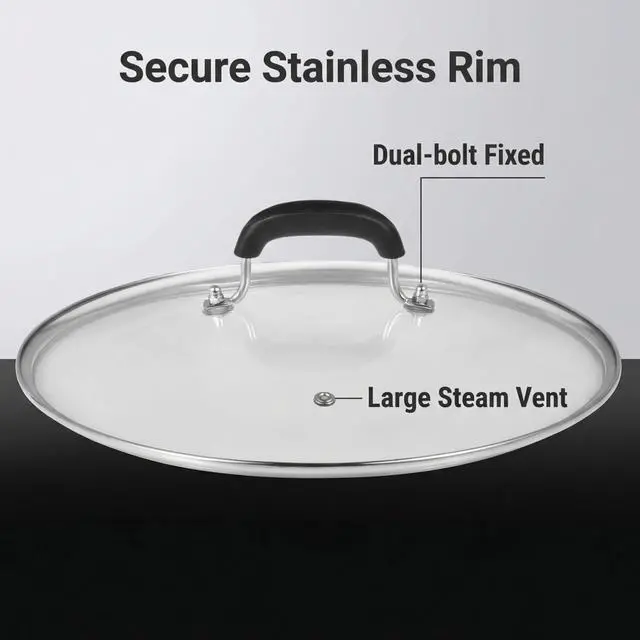Alt view image 6 of 7 - Glass Lid for Pots and Pans, 12-1/2 Inch (11-3/4 Inch Inner Diameter) Tempered Glass Top with a Steam Hole, Frying Pan Cover