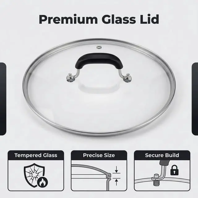 Alt view image 7 of 7 - Glass Lid for Pots and Pans, 12-1/2 Inch (11-3/4 Inch Inner Diameter) Tempered Glass Top with a Steam Hole, Frying Pan Cover