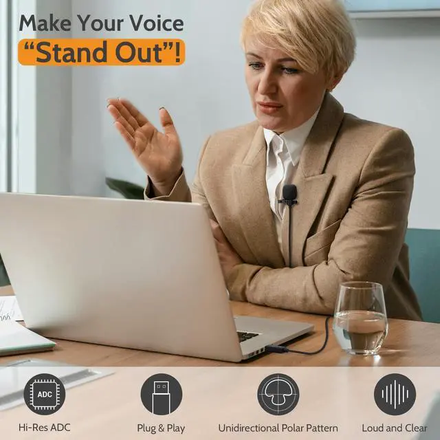 Alt view image 2 of 6 - USB Microphone for Laptop, Plug-and-Play Unidirectional USB A Lavalier MIC, Mini Clip-On Lapel Microphone for Computer, PC, Dictation, Zoom, Skype, Recording - 4 Feet