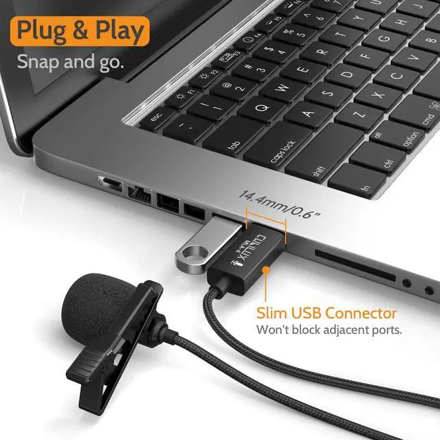 Alt view image 6 of 6 - USB Microphone for Laptop, Plug-and-Play Unidirectional USB A Lavalier MIC, Mini Clip-On Lapel Microphone for Computer, PC, Dictation, Zoom, Skype, Recording - 4 Feet