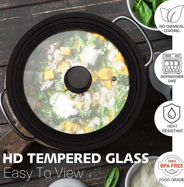 Alt view image 2 of 7 - Silicone Universal Lid for Pots, Pans and Skillets - Tempered Glass Covered with Heat Resistant Silicone Rim Fits 11", 12" and 12.5" Diameter Cookware -Easy to Use Replacement Frying Pan Cover