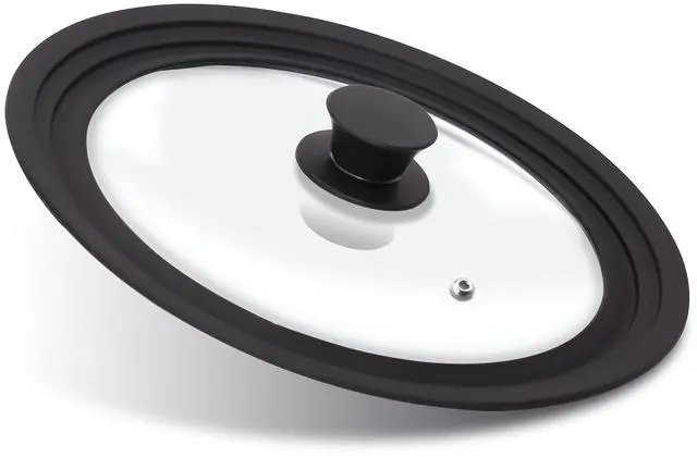 Main image of Silicone Universal Lid for Pots, Pans and Skillets - Tempered Glass Covered with Heat Resistant Silicone Rim Fits 11", 12" and 12.5" Diameter Cookware -Easy to Use Replacement Frying Pan Cover