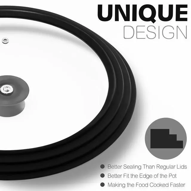 Alt view image 5 of 7 - Silicone Universal Lid for Pots, Pans and Skillets - Tempered Glass Covered with Heat Resistant Silicone Rim Fits 11", 12" and 12.5" Diameter Cookware -Easy to Use Replacement Frying Pan Cover