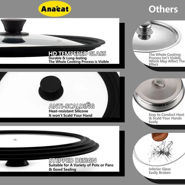 Alt view image 7 of 7 - Silicone Universal Lid for Pots, Pans and Skillets - Tempered Glass Covered with Heat Resistant Silicone Rim Fits 11", 12" and 12.5" Diameter Cookware -Easy to Use Replacement Frying Pan Cover