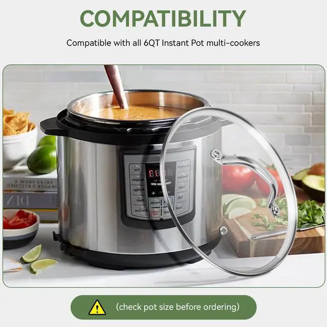 Alt view image 4 of 7 - 9.1 InchTempered Glass Lid Replacement for Instant Pot 6 Quart, Electric Pressure Cooker Pot Lid Accessories, Slow Crock Cooking Pot Lid Mit Stainless Steel Handle and Rim