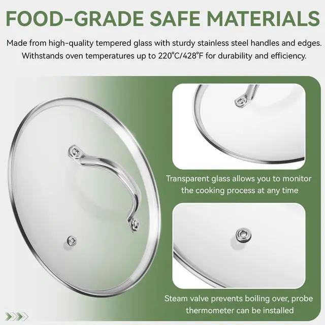 Alt view image 5 of 7 - 9.1 InchTempered Glass Lid Replacement for Instant Pot 6 Quart, Electric Pressure Cooker Pot Lid Accessories, Slow Crock Cooking Pot Lid Mit Stainless Steel Handle and Rim