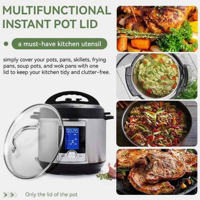 Alt view image 6 of 7 - 9.1 InchTempered Glass Lid Replacement for Instant Pot 6 Quart, Electric Pressure Cooker Pot Lid Accessories, Slow Crock Cooking Pot Lid Mit Stainless Steel Handle and Rim