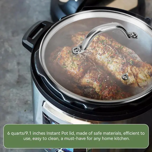 Alt view image 7 of 7 - 9.1 InchTempered Glass Lid Replacement for Instant Pot 6 Quart, Electric Pressure Cooker Pot Lid Accessories, Slow Crock Cooking Pot Lid Mit Stainless Steel Handle and Rim