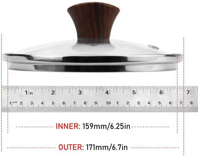 Alt view image 2 of 6 - 6.5 Inch Tempered Glass Lid, Universal Pot and Pan Cover Replacement for Home Kitchen Cooking - Dishwasher Safe Cookware Cover with 304 Stainless Steel Edge & Heat Resistant Bakelite Knob