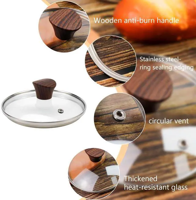 Alt view image 4 of 6 - 6.5 Inch Tempered Glass Lid, Universal Pot and Pan Cover Replacement for Home Kitchen Cooking - Dishwasher Safe Cookware Cover with 304 Stainless Steel Edge & Heat Resistant Bakelite Knob