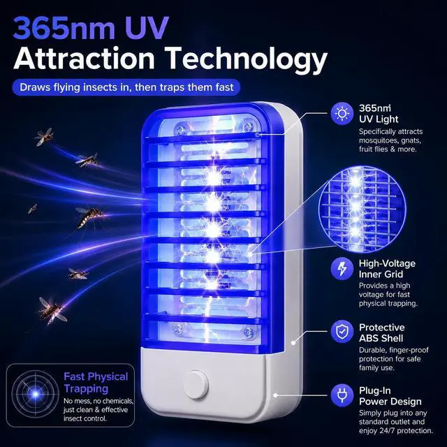 Alt view image 5 of 7 - 2026 Bug Zapper Indoor Plug in Mosquito Zapper Indoor,4Pack Baby Safe Mosquito Killer for Nursery&Bedroom,Fruit Fly Zapper Insect Killer with 365nm Blue Light,Plug in Gnat Killer for Kitchen&Plant