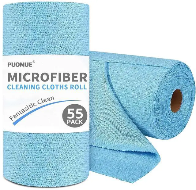Main image of 55 Pack Microfiber Cleaning Cloth Roll, Tear Away Reusable Paper Towels, 11" X 9", Ultra Absorbent & Lint Free Microfiber Cloth for Cleaning Cars, Kitchen, Window, Home and Shop, Blue