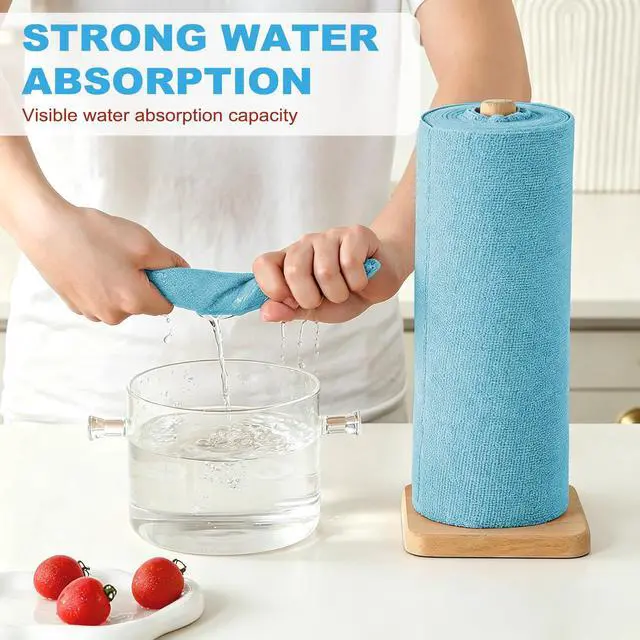 Alt view image 3 of 6 - 55 Pack Microfiber Cleaning Cloth Roll, Tear Away Reusable Paper Towels, 11" X 9", Ultra Absorbent & Lint Free Microfiber Cloth for Cleaning Cars, Kitchen, Window, Home and Shop, Blue