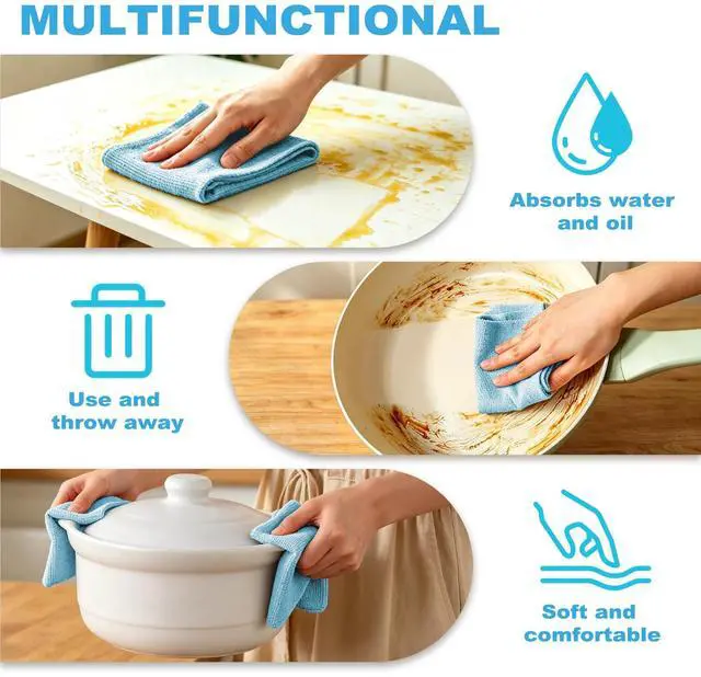 Alt view image 5 of 6 - 55 Pack Microfiber Cleaning Cloth Roll, Tear Away Reusable Paper Towels, 11" X 9", Ultra Absorbent & Lint Free Microfiber Cloth for Cleaning Cars, Kitchen, Window, Home and Shop, Blue