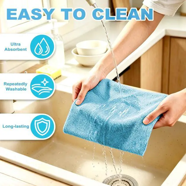 Alt view image 6 of 6 - 55 Pack Microfiber Cleaning Cloth Roll, Tear Away Reusable Paper Towels, 11" X 9", Ultra Absorbent & Lint Free Microfiber Cloth for Cleaning Cars, Kitchen, Window, Home and Shop, Blue