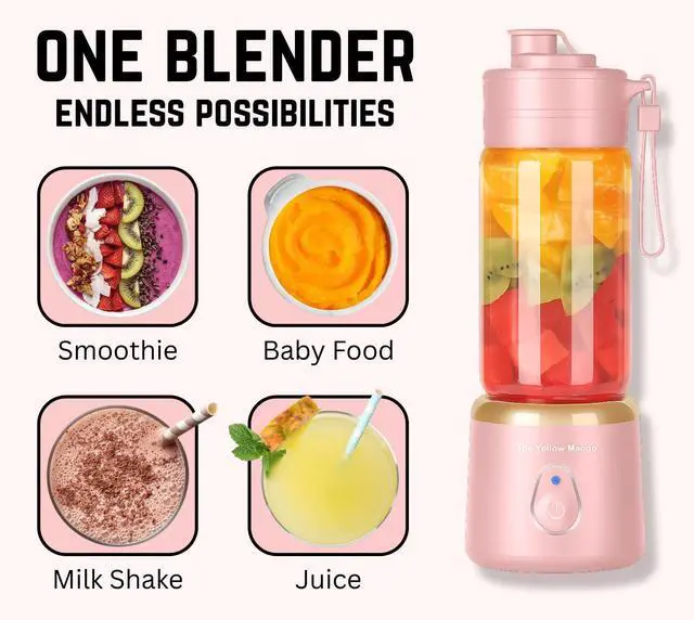 Alt view image 3 of 7 - Portable Glass Blender Cup, Electric USB Mini Juicer Blender for Shakes and Smoothies, 500ml, 12 Stainless Steel Blades, Rechargeable, Lightweight, Black, Ideal for Travel & Gym (Pink)