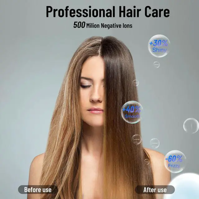 Alt view image 6 of 7 - Negative Ionic High-Speed Hair Dryer with 11,0000 RPM Brushless Motor for Fast Drying, Professional Blow Dryer with Nozzle, Low Noise Hairdryer for Salon Home Travel