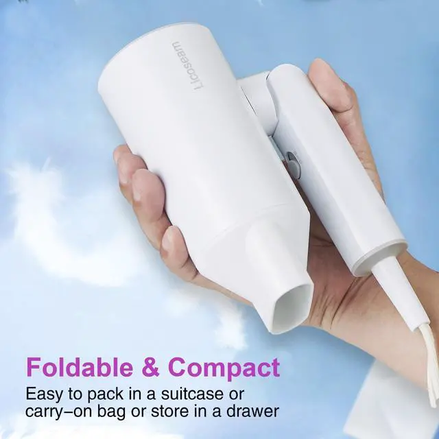 Alt view image 2 of 6 - Hair Dryer, 1600W Small Foldable Hair Blow Dryer, Fast Drying Travel Hair Dryer, White