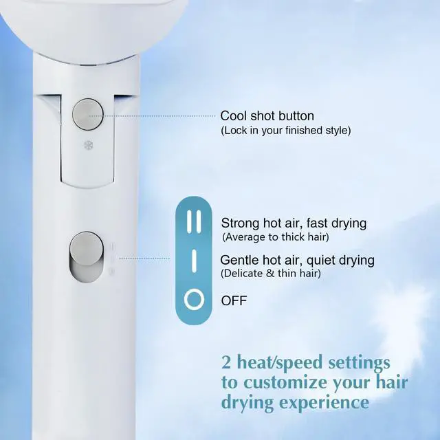 Alt view image 4 of 6 - Hair Dryer, 1600W Small Foldable Hair Blow Dryer, Fast Drying Travel Hair Dryer, White