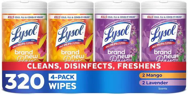Main image of Disinfecting Wipes, All Purpose Cleaner, Multi-Surface Antibacterial Cleaning Wipes, Household Cleaning Supplies, Dorm Essentials, Lavender + Mango Scents, 80 ct. (4 Pack)
